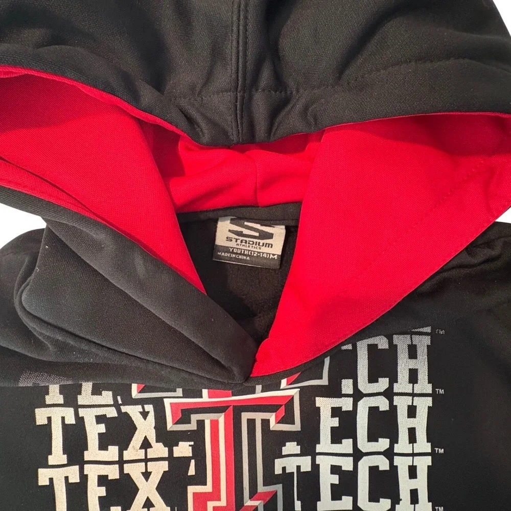 Texas Tech Red Raiders Youth Black Red Logo Hoodie Sweatshirt Kids M 12‎ 14